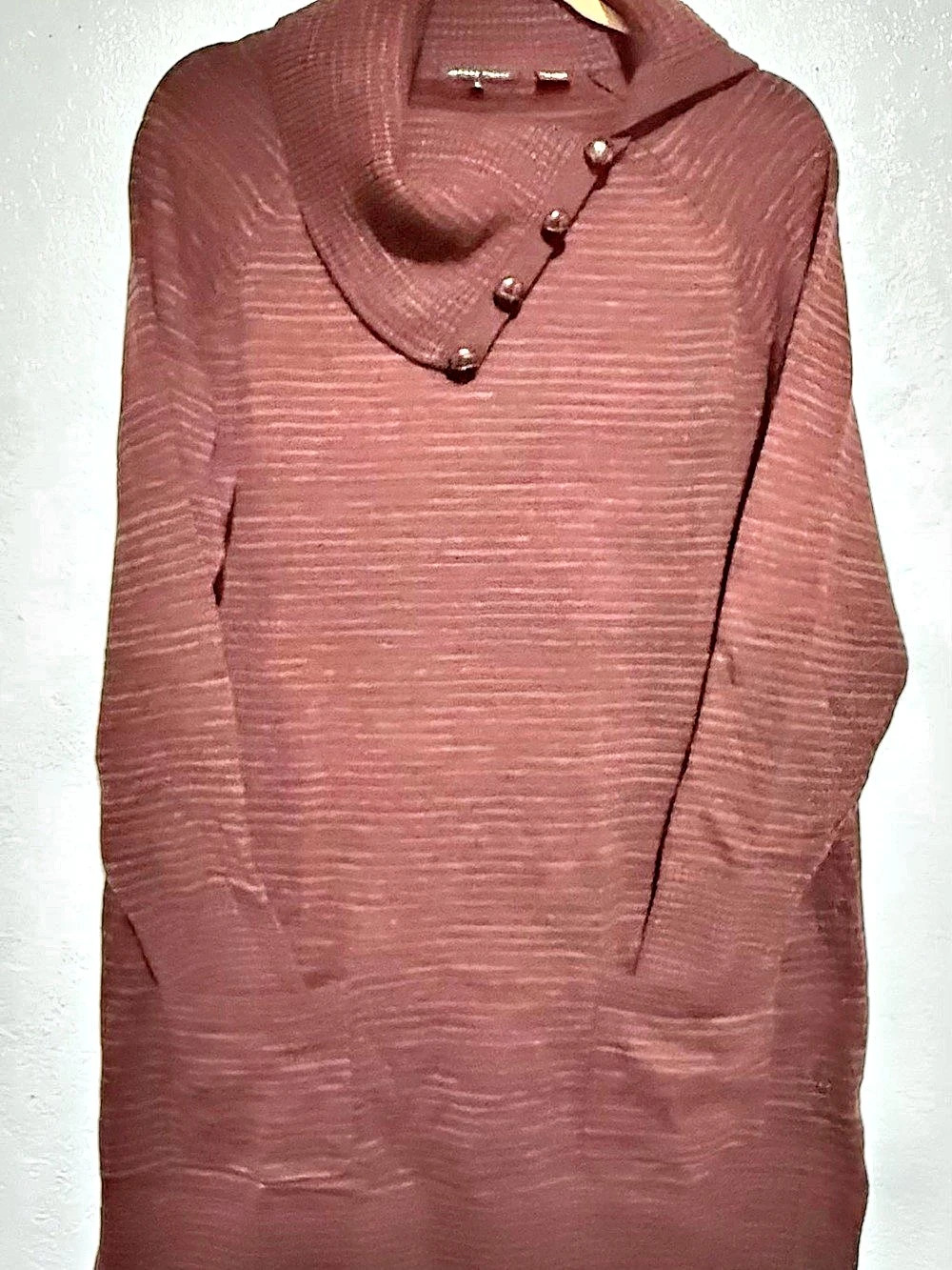 Jeanne Pierre Striped Buttons Knit Cowl Neck Sweater Dress Size Large